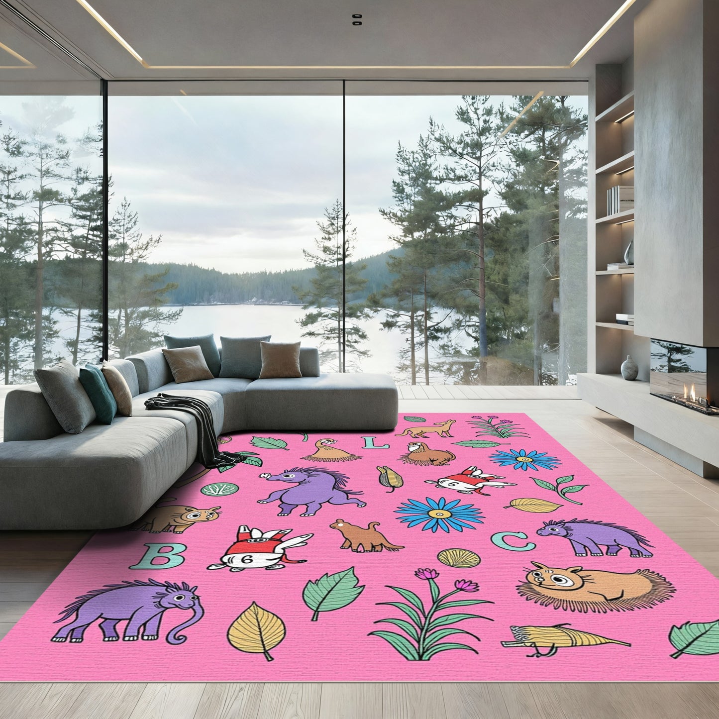 Whimsical Creatures and Tropical Flora Rug