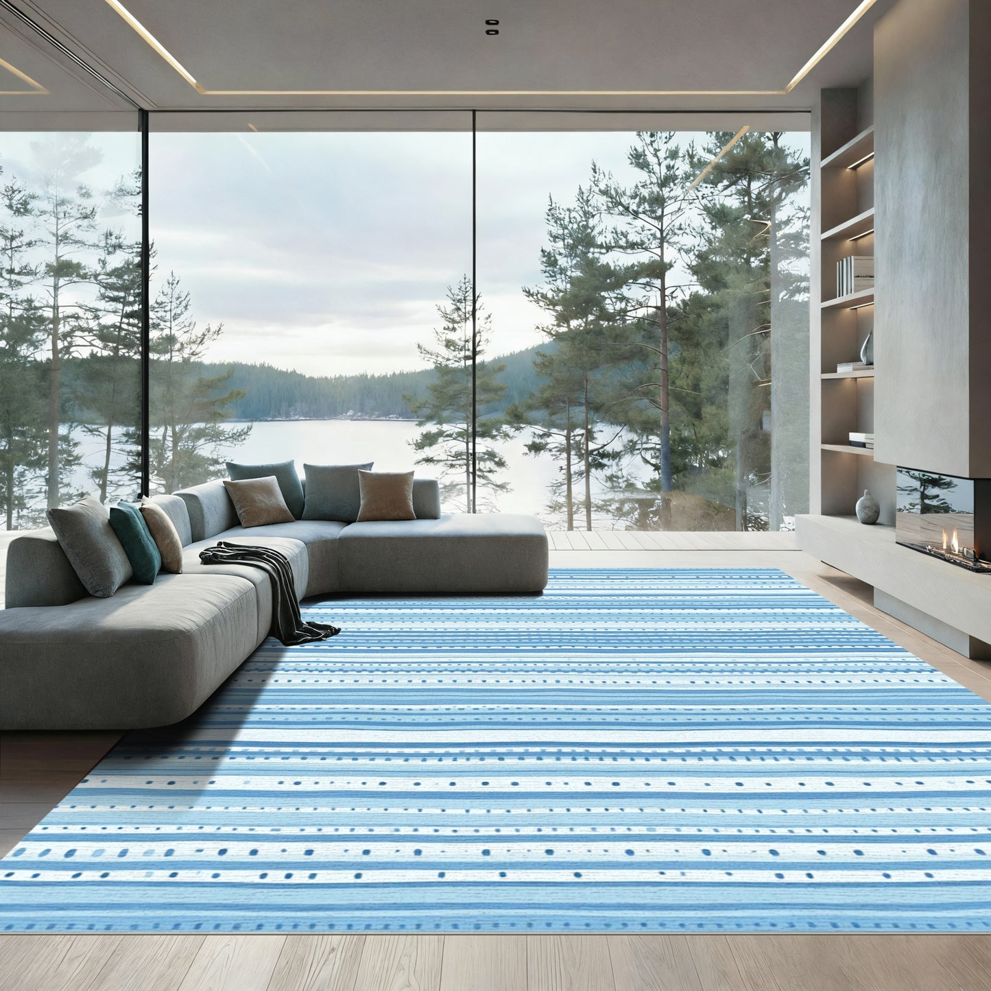 Cool Blue And White Striped Medley Rug