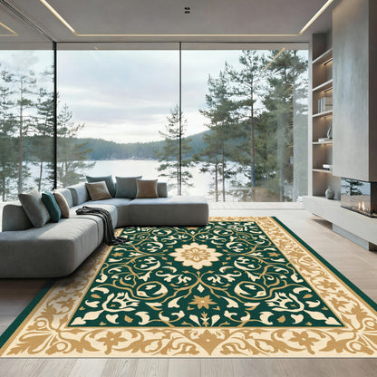 Deep Emerald Botanical Scrollwork Rug