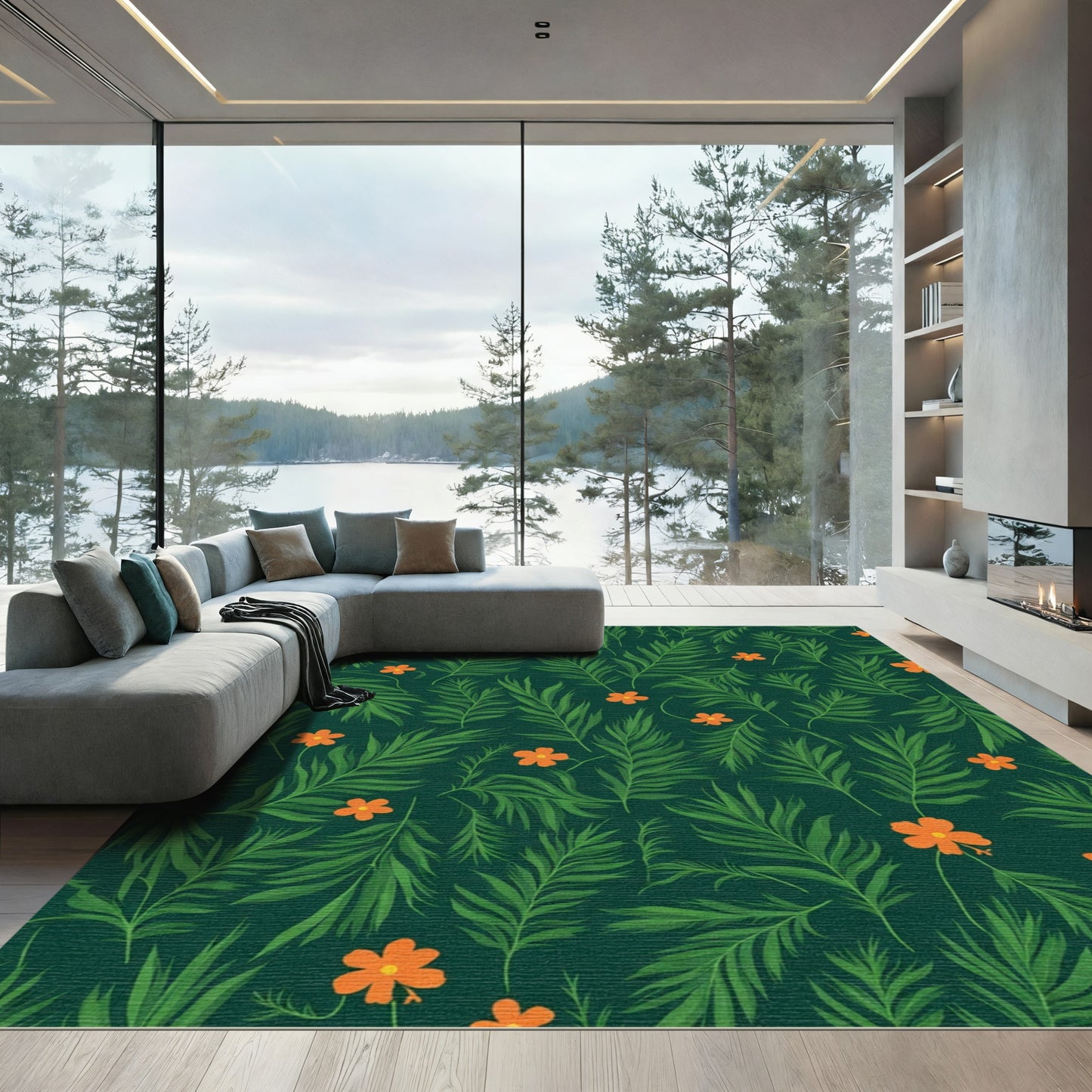 Lush Orange Blossom Fern Grove Accents Rug