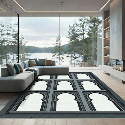 Gray Trefoil Arches Window Composition Rug