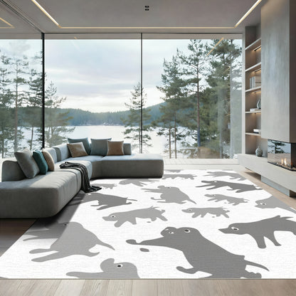 Whimsical Gray Dog Pattern Rug