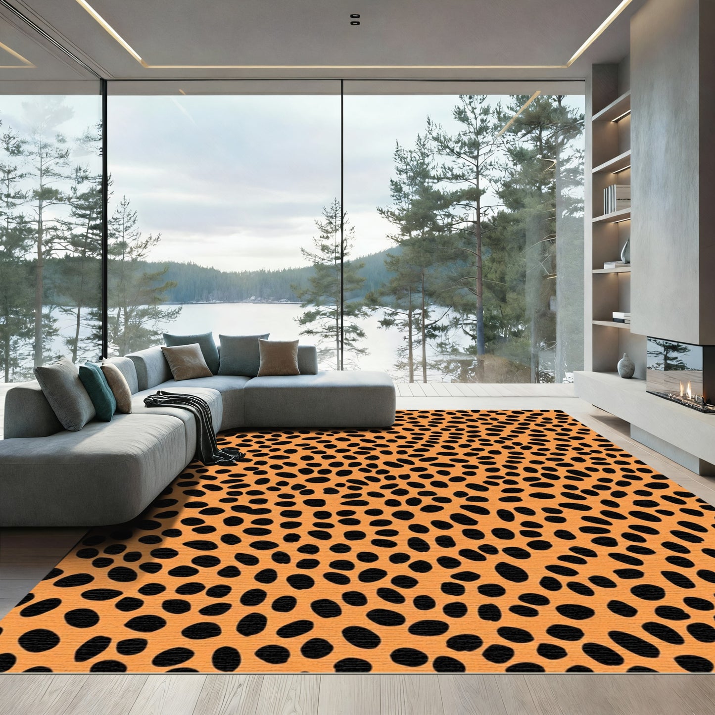 Bold Orange Black Spotted Animal Print Rug