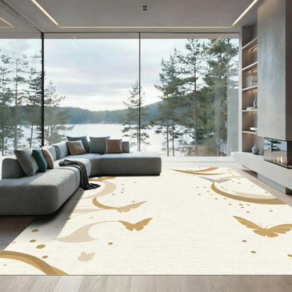 Golden Swirling Butterflies Abstract Rug