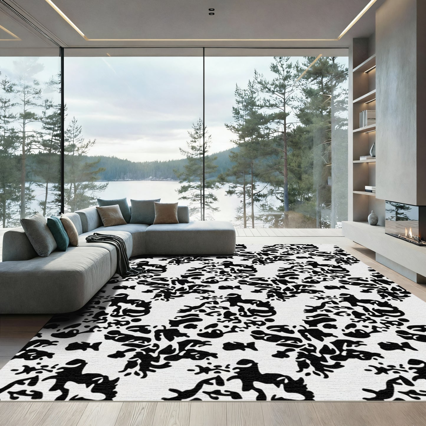 Black White Stylized Animal Collage Rug