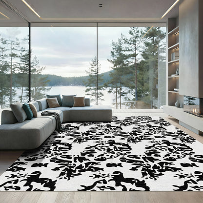Black White Stylized Animal Collage Rug