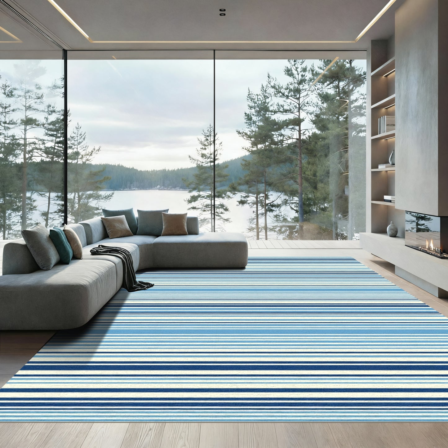 Nautical Blue Cream Striped Horizon Rug