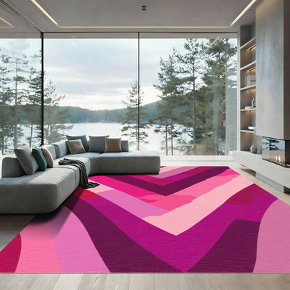 Pink Chevron Wave Abstract Rug