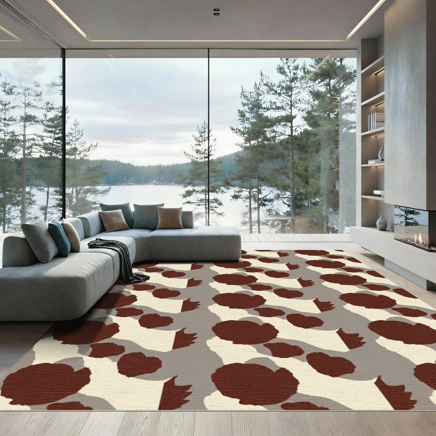Rustic Brown Abstract Cloud Forms Rug