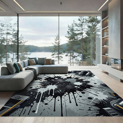 Monochromatic Splatter Abstract Grunge Rug