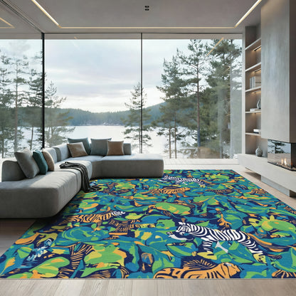 Vibrant Jungle Animals Wild Greenery Rug