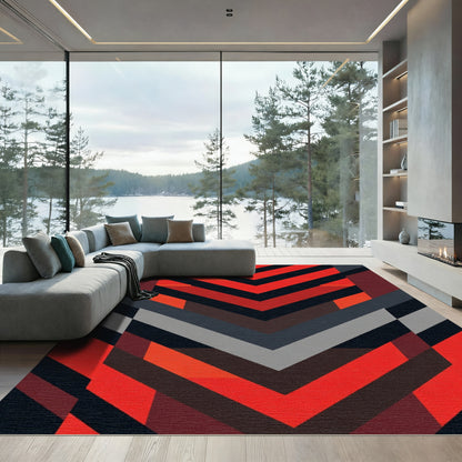 Bold Red Black Geometric Chevron Rug