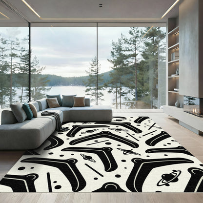 Retro Black Boomerang Space Odyssey Rug