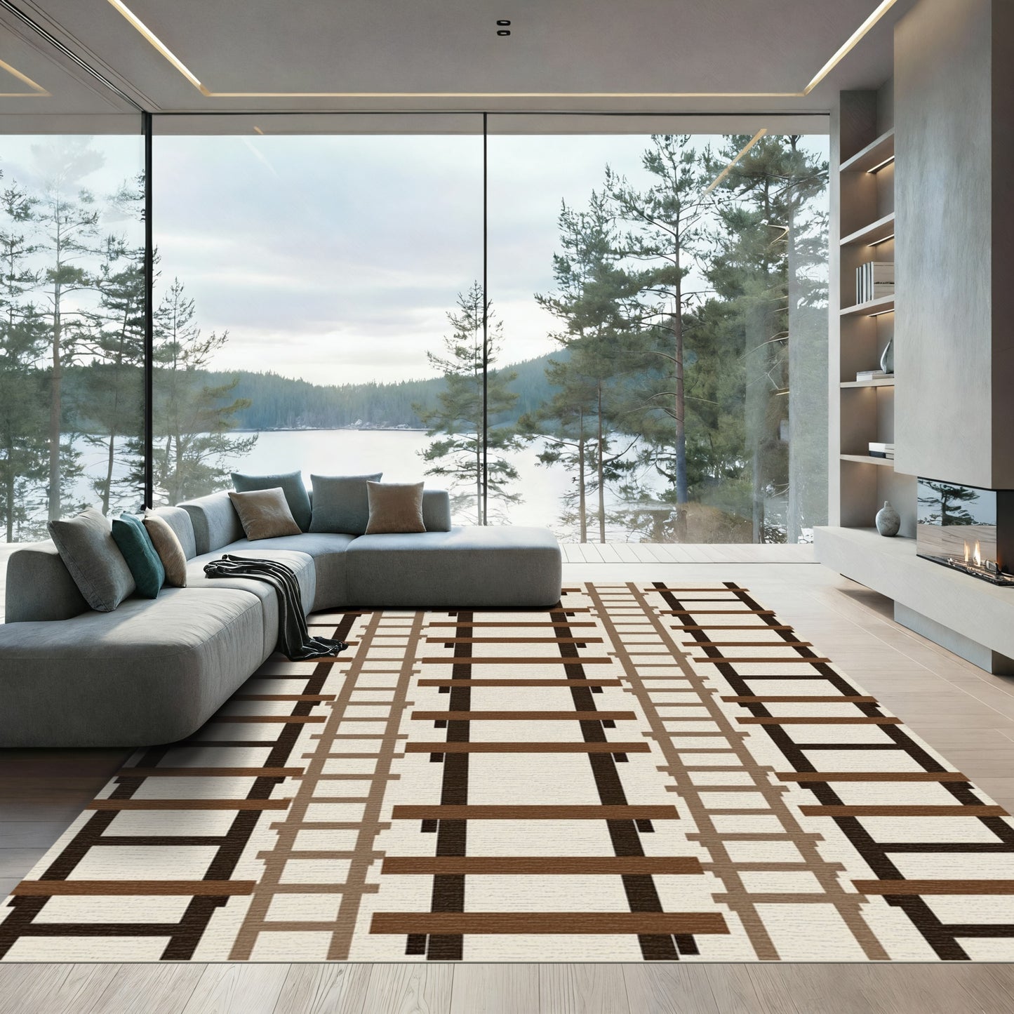 Monochromatic Brown Ladder Arrangement Rug