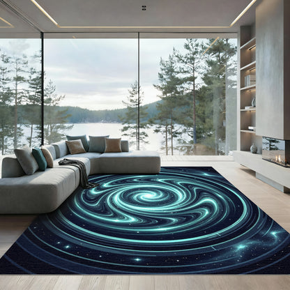 Cosmic Teal Swirling Interstellar Galaxy Rug