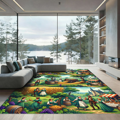 Harvest Scene Vignettes Medieval Countryside Rug