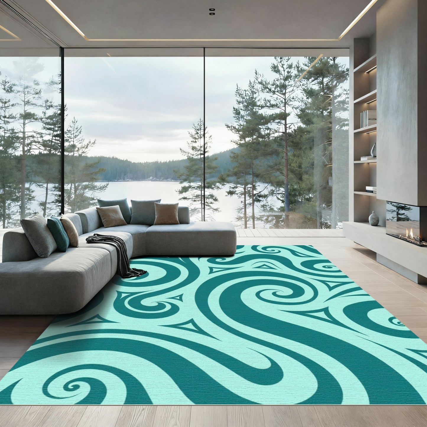 Teal Swirl Tribal Triangle Rug