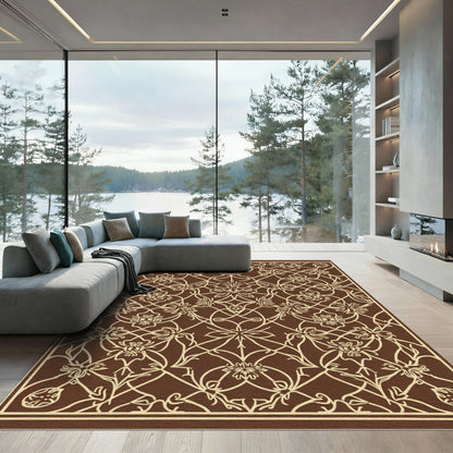 Cocoa Beige Floral Filigree Repeat Rug