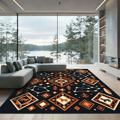 Celestial Terracotta Geometric Animal Art Rug