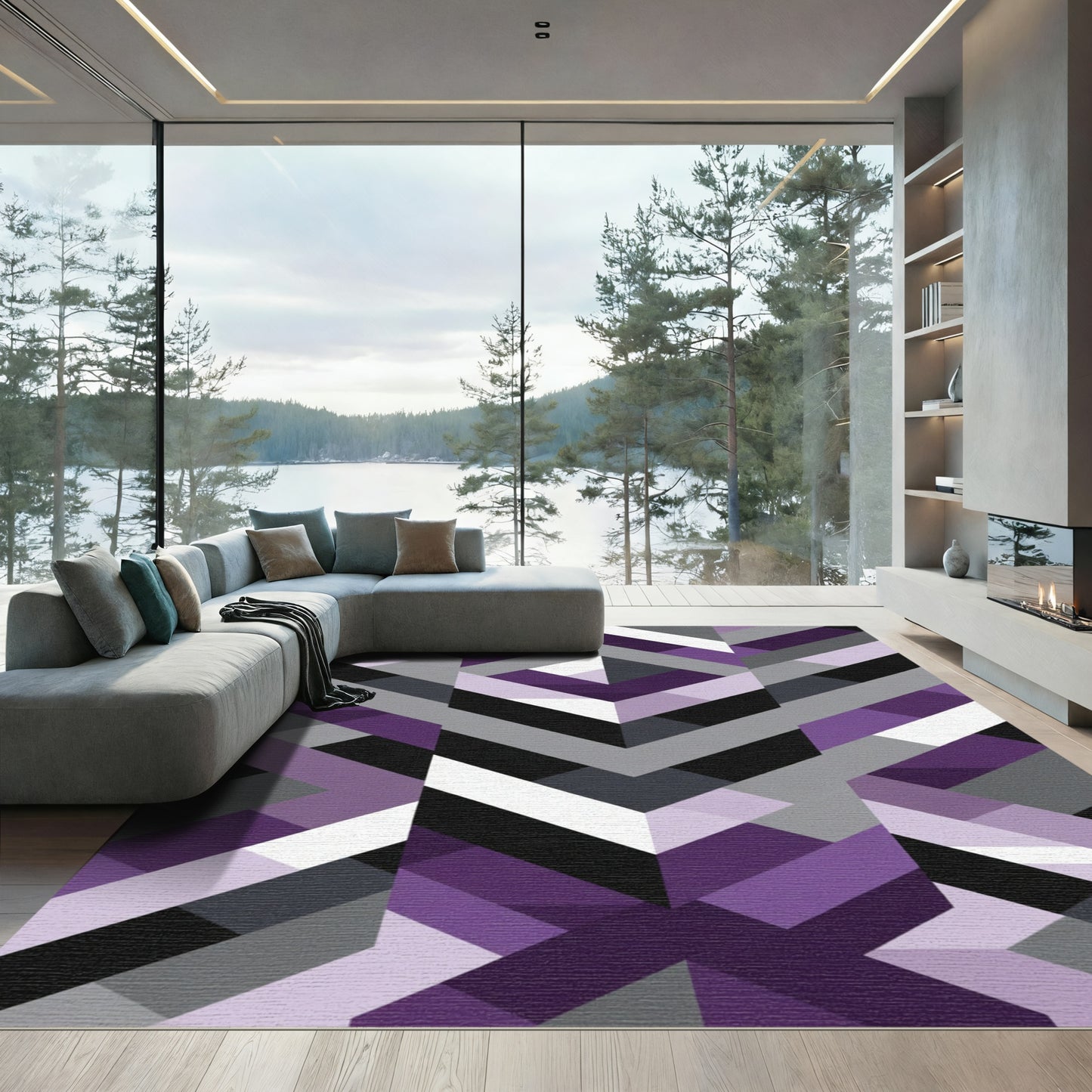 Geometric Diamond Purple Gray Abstract Rug