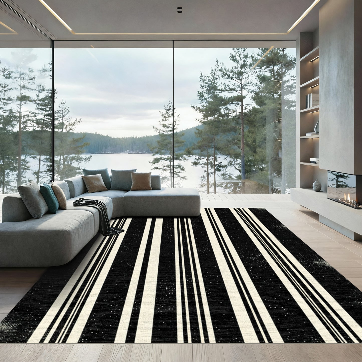 Bold Black and Cream Stripe Rug