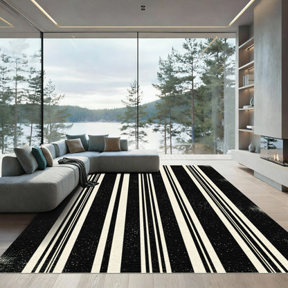 Bold Black and Cream Stripe Rug