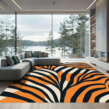 Retro Orange Black Cream Swirl Rug
