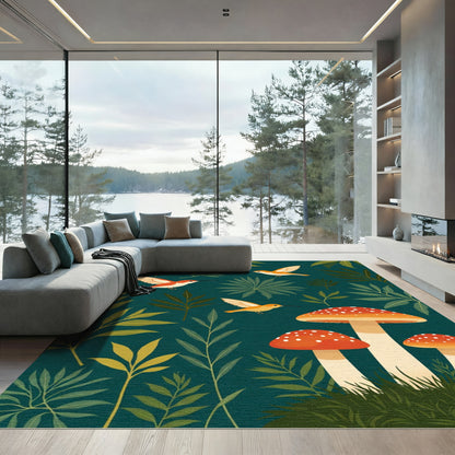Enchanted Forest Hummingbirds and Mushrooms Rug