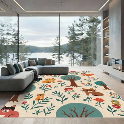 Sunny Woods Cats Orange Flowers Rug