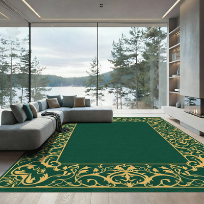 Emerald Golden Vine Scroll Border Rug