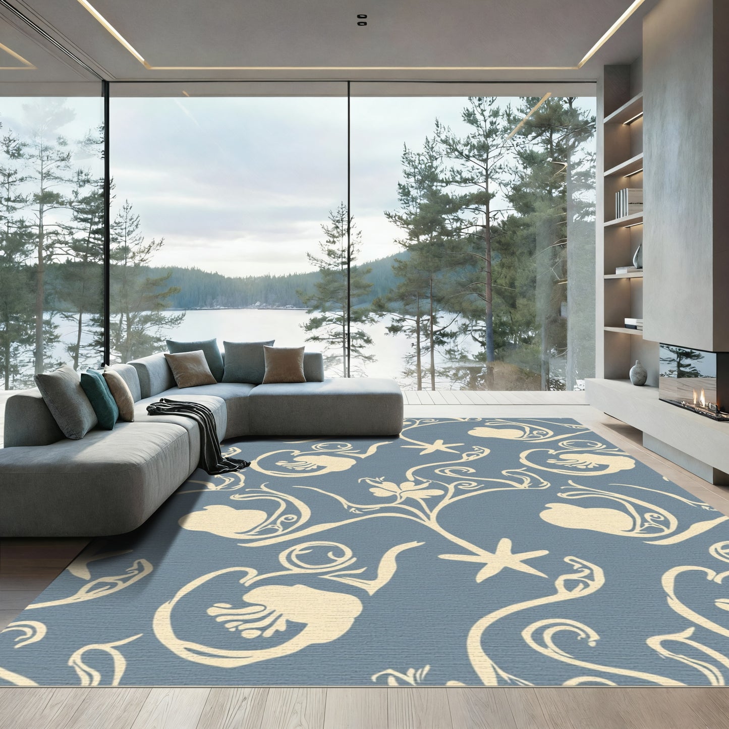Cream Floral Vine Swirl Rug