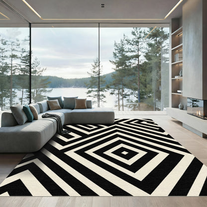 Black Beige Geometric Labyrinth Rug