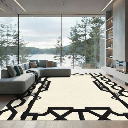 Black Ivory Geometric Art Deco Frame Rug