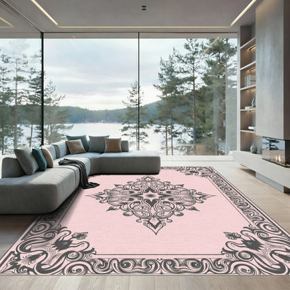 Ornate Gray Blossom Mandala Charm Rug