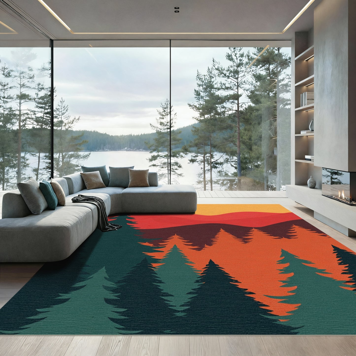 Sunset Forest Landscape Trees Rug