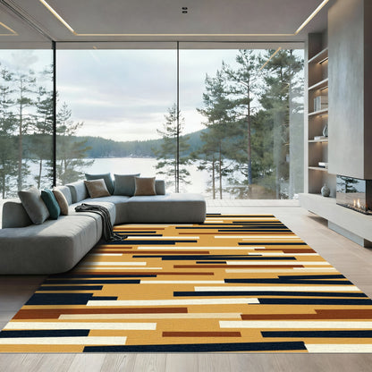 Abstract Gold And Navy Stripe Rug