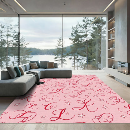 Red Calligraphic Alphabet Stars Rug