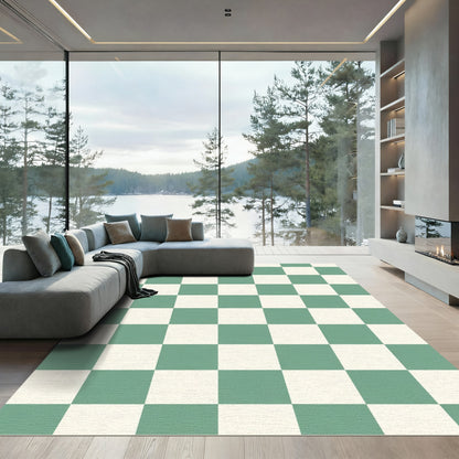 Classic Green and Cream Checkerboard Rug