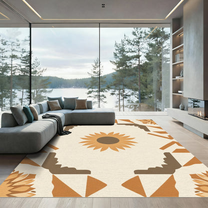 Earthy Sunflower Geometric Frame Rug