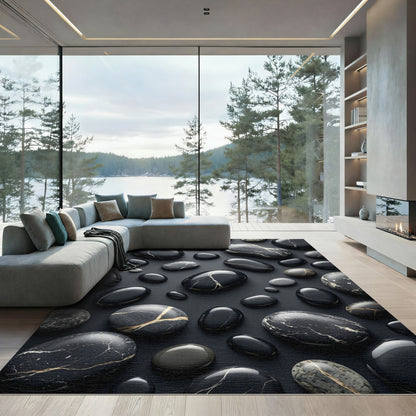 Elegant Black Gray Marble Stones Rug