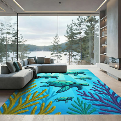Ocean Blue Sea Turtles Under Sunbeams Rug