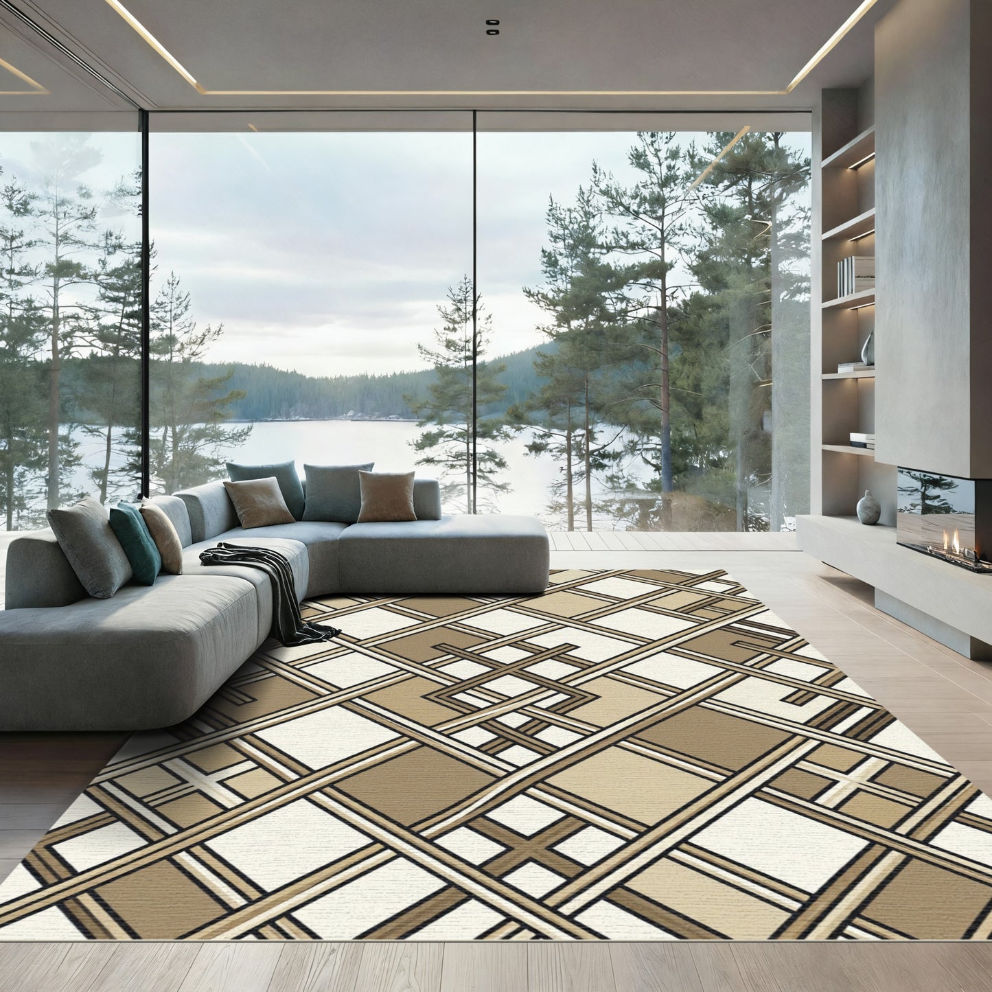 Caramel Beige Interwoven Lattice Rug