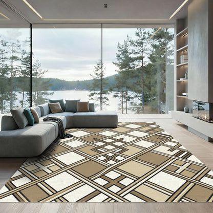 Caramel Beige Interwoven Lattice Rug