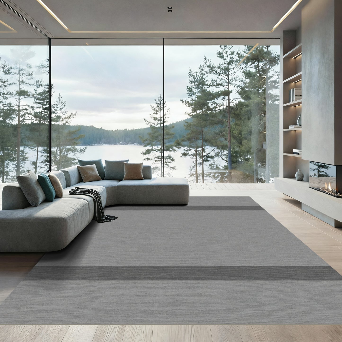 Gray Stripes Modern Geometric Rug
