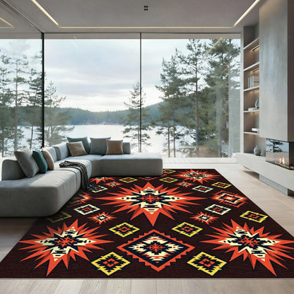 Expansive Red Geometric Star Burst Rug