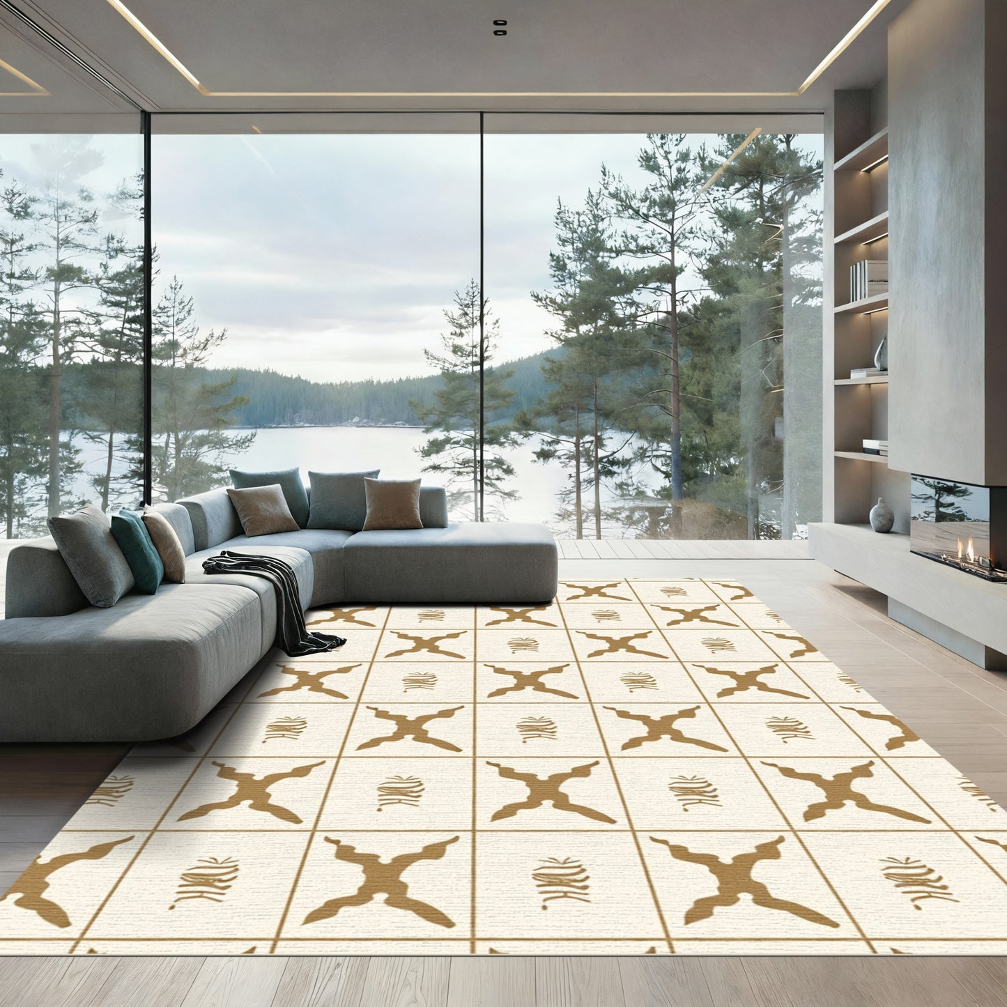Golden Cross and Bar Square Rug