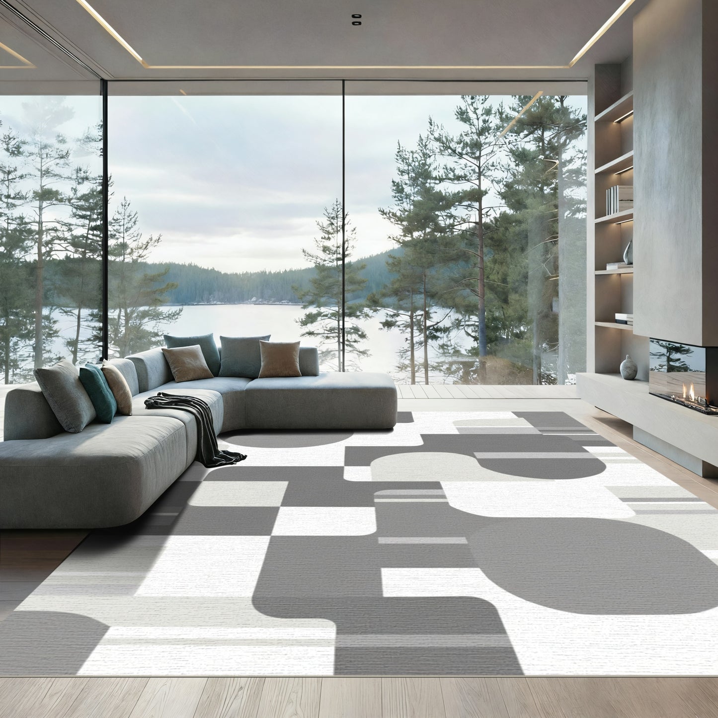 Modern Gray Geometric Shapes Rug