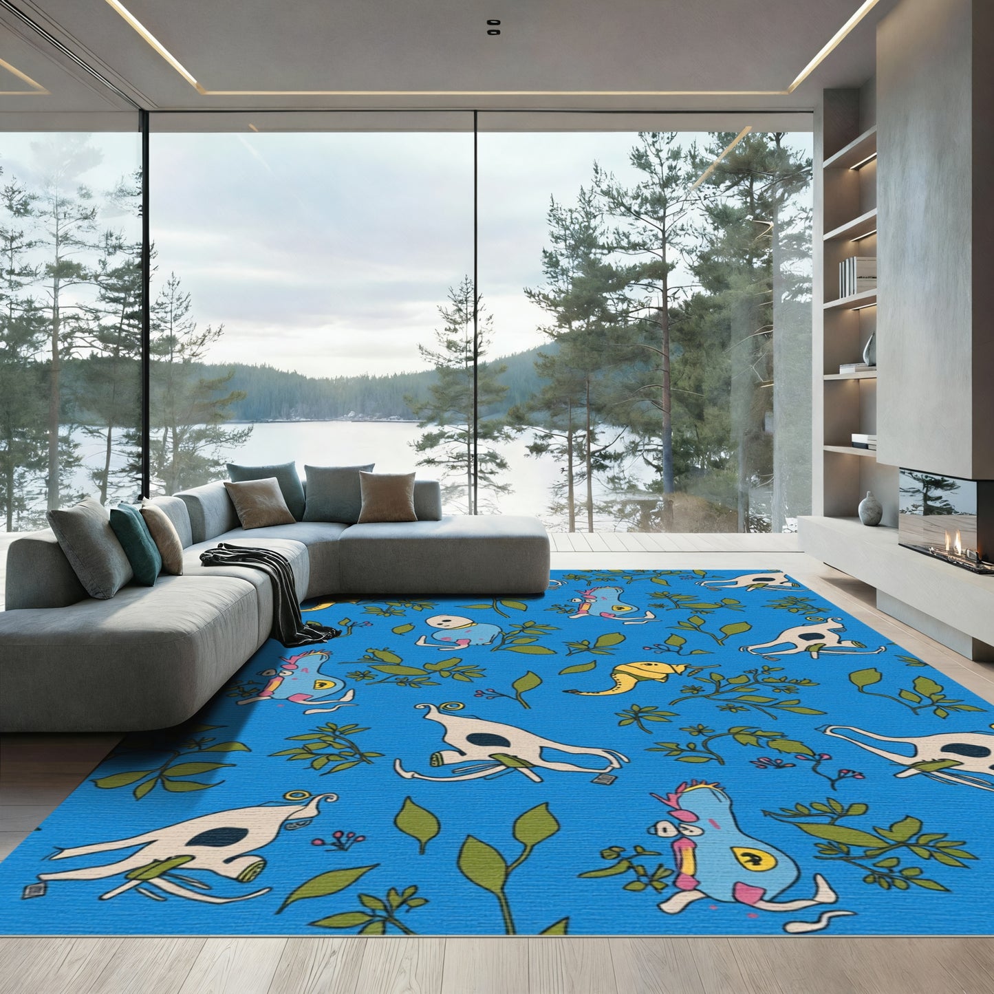 Whimsical Blue Creature Garden Rug