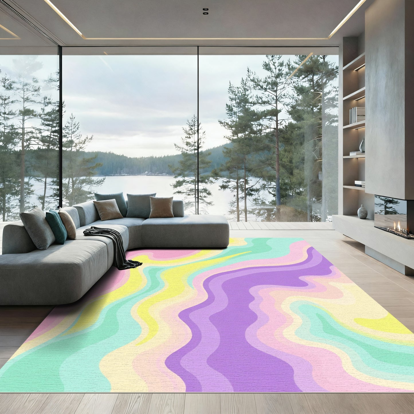 Pastel Swirls with Purple and Pink Rug