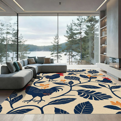 Dark Blue Rooster With Red Accents Rug